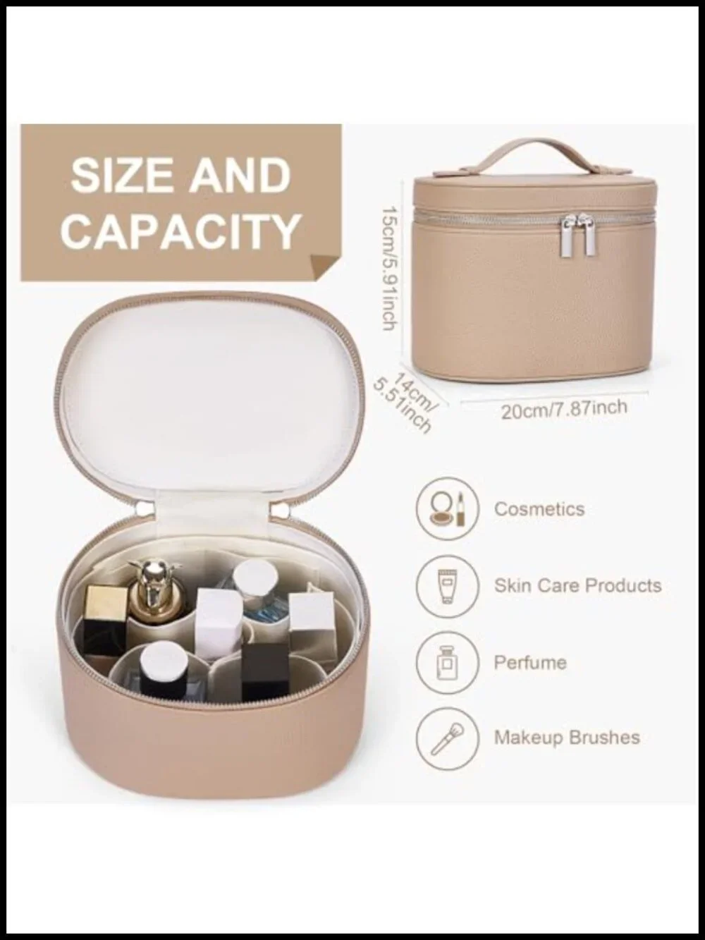 PU Leather Cosmetic Travel Case with Removable Divider - Makeup Organizer Bag